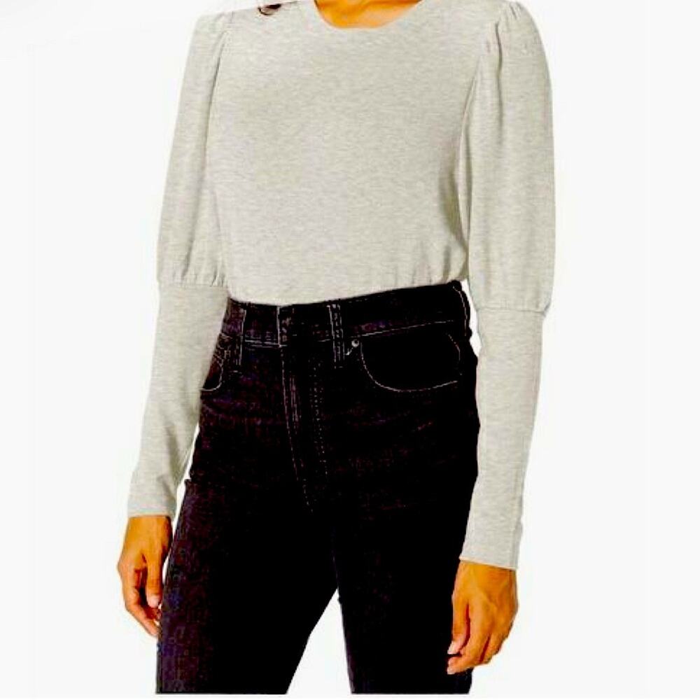 cupcakes and cashmere Sweater Women's Kacey Puff Sleeve Knit, Heather Ash Medium